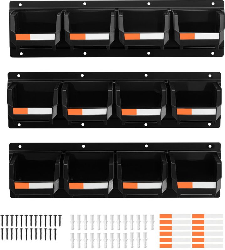 Mophorn Stapelbare Wandmontage-Boxen, 137x105x75mm (12er-Set) mit 3 schienen, Lagerbehälter für Schrauben, Muttern, Bolz...