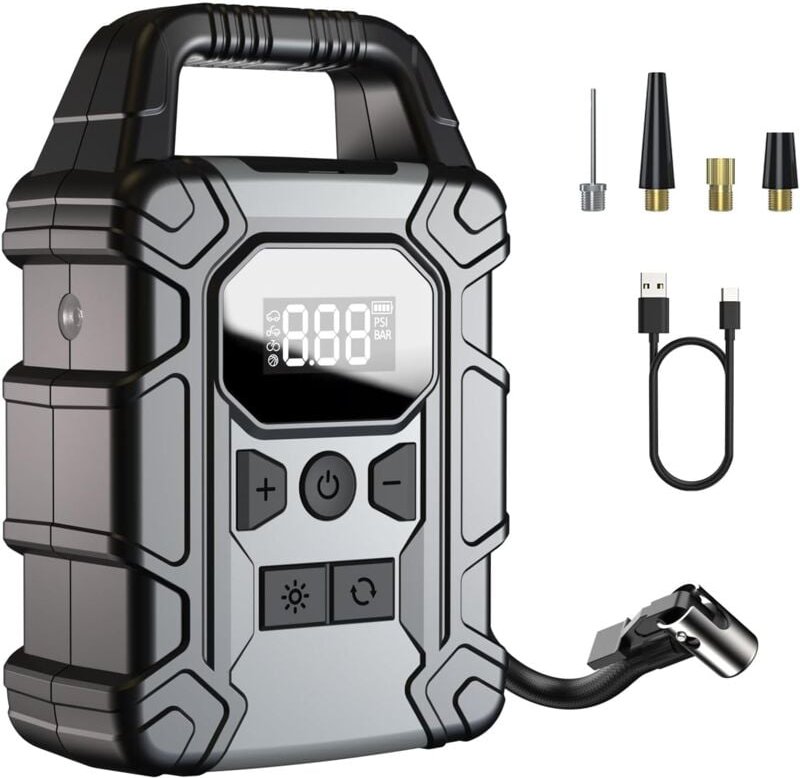 Tragbarer Luftkompressor, Reifenfüller, 150 PSI kabellose Luftpumpe für Autoreifen, 5-mal schnelles Aufpumpen der Reifen...