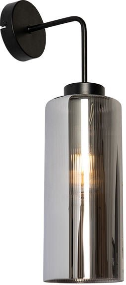 Art Deco Wandleuchte schwarz mit Rauchglas - Laura