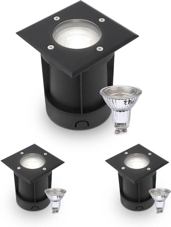 Thumbnail - LED Bodeneinbaustrahler Schwarz eckig 230V IP67 - Leuchtmittel: GU10 5W 4000K DIMMBAR - Anzahl: 3x