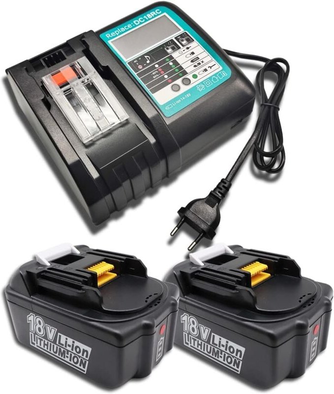 Powerwings - 2x 18 v 5,0 Ah Li-Ion Akku für Makita BL1850B mit Ladegerät DC18RC DC18RA 3A, für Makita BL1860B BL1860 BL1...