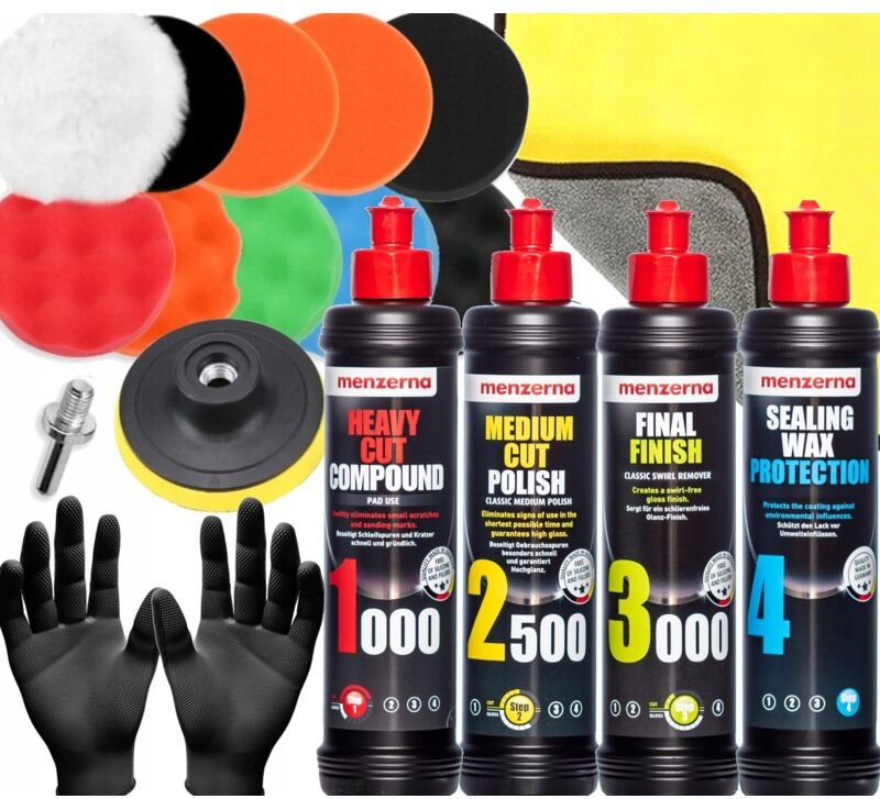 MENZERNA Polierpasten-Set + Polierpads und Schwamm zum Lackpolieren