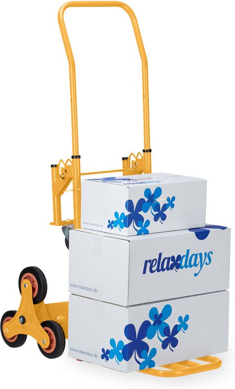 Relaxdays - Sackkarre Treppensteiger, klappbarer Transportwagen, bis 50/150 kg, Vollgummireifen, höhenverstellbar, gelb