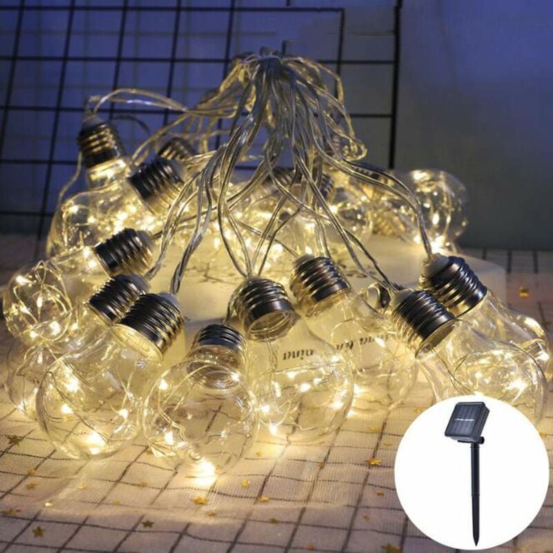 Solar Lichterkette 8 Meter/20 led Deko Glühbirnen Warmweiß Solarbetrieben für Weihnachten Party Deko Schmuck Girlande De...