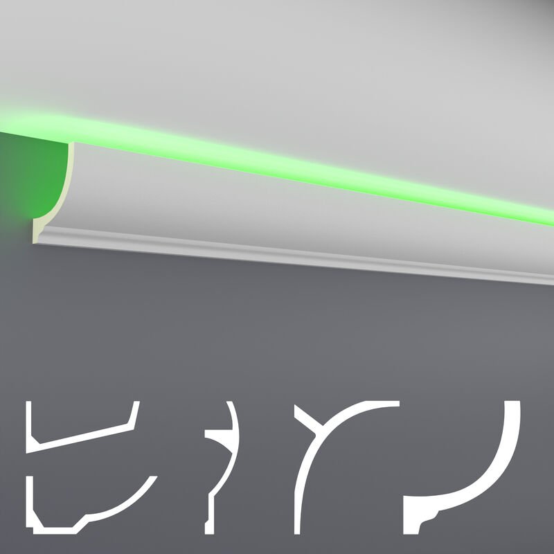 LED Stuckleisten aus PU - lichtundurchlässig, Variantenvielfalt & vorgrundiert - Sparpakete: 10 Meter, AB299 / 80x80mm