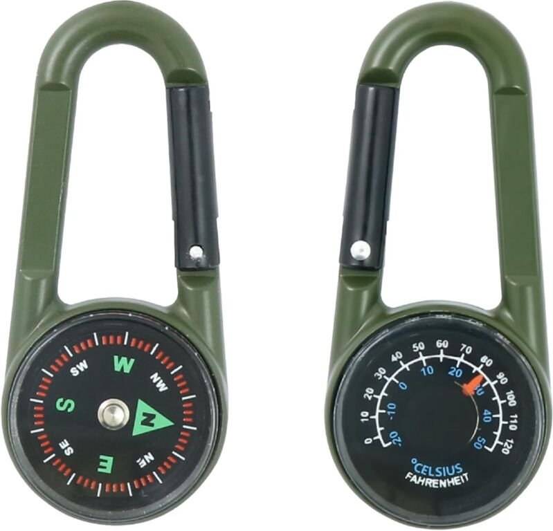 Kompass mit Karabiner und Thermometer, Mini-Kompass mit Karabiner, Outdoor-Kompass für Kinder, für Camping, Wandern, Rei...