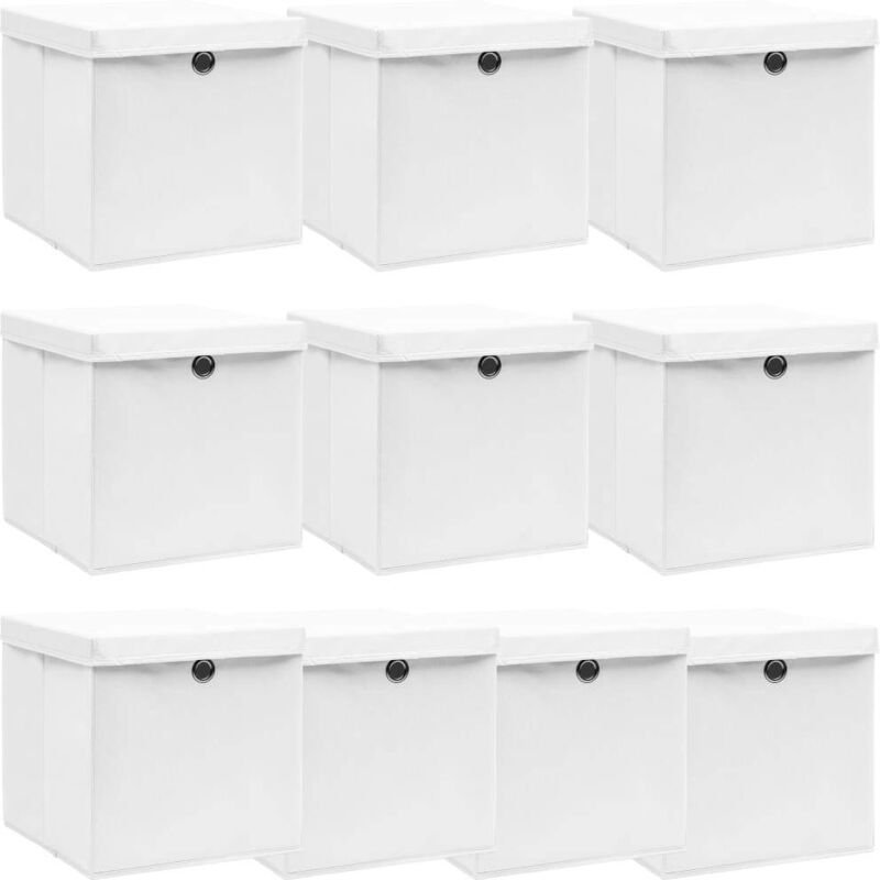 Aufbewahrungsboxen mit Deckeln 10 Stk. Weiß 32x32x32 cm Stoff - Vidaxl