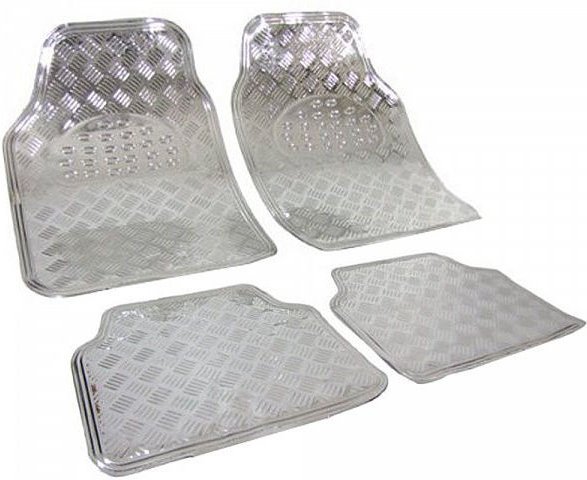 Universal Auto Fußmatten 4-teilig Alu Chrom Optik Riffelblech Silber - Woltu