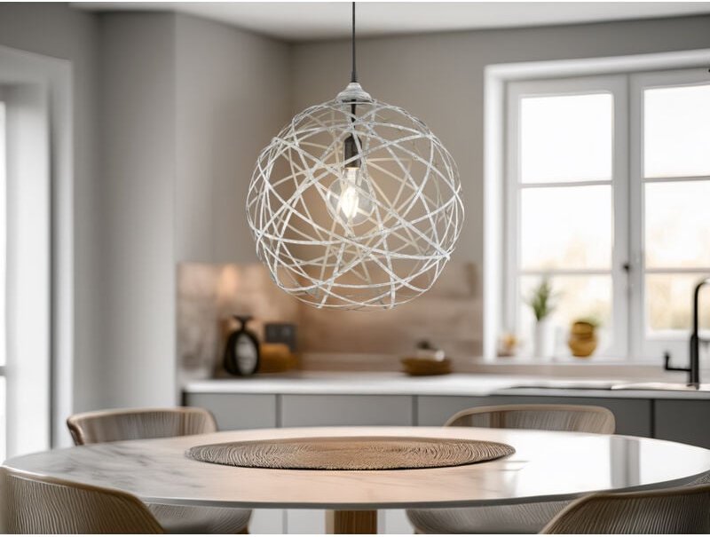 Außergewöhnliche Kugel Pendelleuchte JACOB Geflecht Design Grau Antik, Ø 40cm