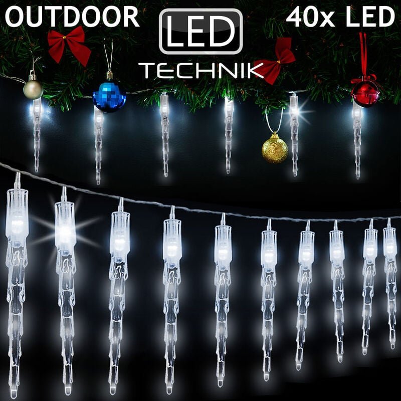 Thumbnail - Led Lichterkette Eiszapfen Eisregen Innen Außen Weihnachtsbeleuchtung 10 Eiszapfen x 4 LEDs Kaltweiß