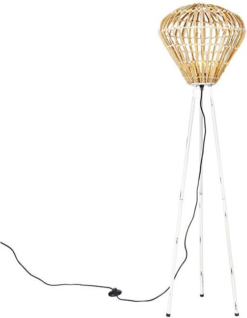 Ländliche Stehlampe Stativ Bambus mit Weiß - Canna Diamond