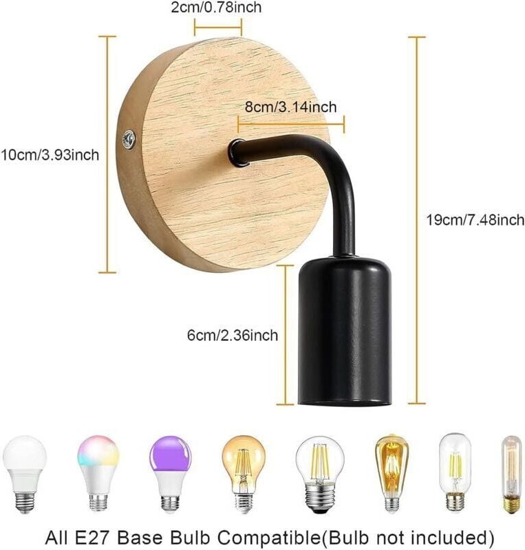 Vintage-Wandleuchten aus Holz, industrielle Wandlampen für den Innenbereich, E27-Fassung (Leuchtmittel nicht enthalten)