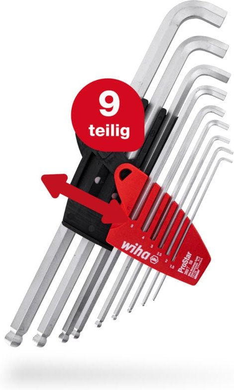 Wiha Stiftschlüssel Set mit ProStar Halter (35481) 9tlg. Innensechskant Satz KugelkopfInnensechskantschlüssel klein 1,5/...