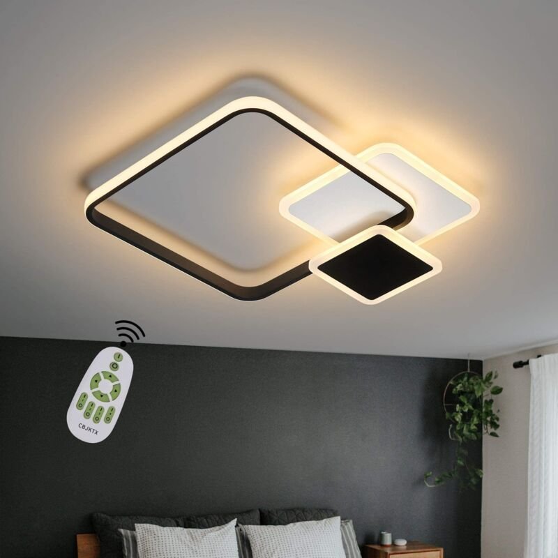 Led Deckenleuchte Wohnzimmer Deckenlampe - Dimmbar Wohnzimmerlampe 45CM Schwarz mit Fernbedienung 39W Schlafzimmerlampe ...