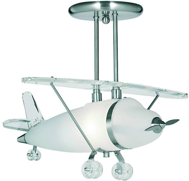 Searchlight Novelty - 1 Light Novelty Flugzeug Semi Flush Deckenleuchte Satin Silber und Glas, E27