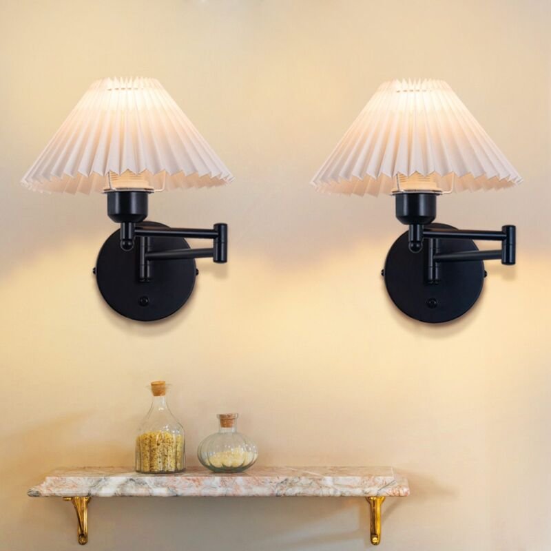 Wandleuchte ,2ER Innen Wandlampe Vintage: E27 Retro Lampenschirm Wandbeleuchtung Schwenkbar 40W.MAX Weiß Stoff Wandlicht...