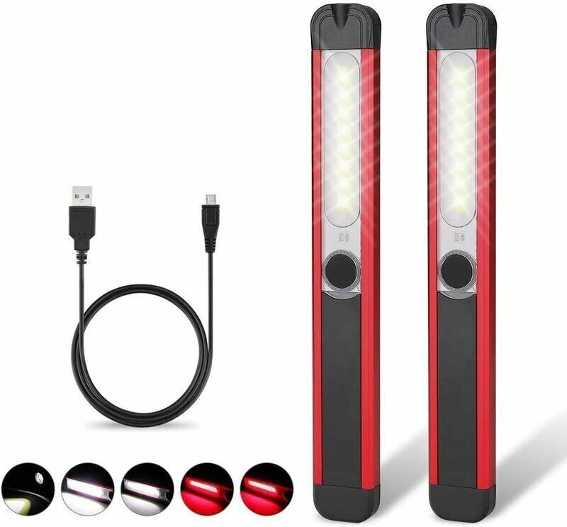 Vtizikl 2pcs Lampe de Travail USB Rechargeable Lampe Inspection COB Torche Lampe de poche LED Ultra Puissante Camping La...