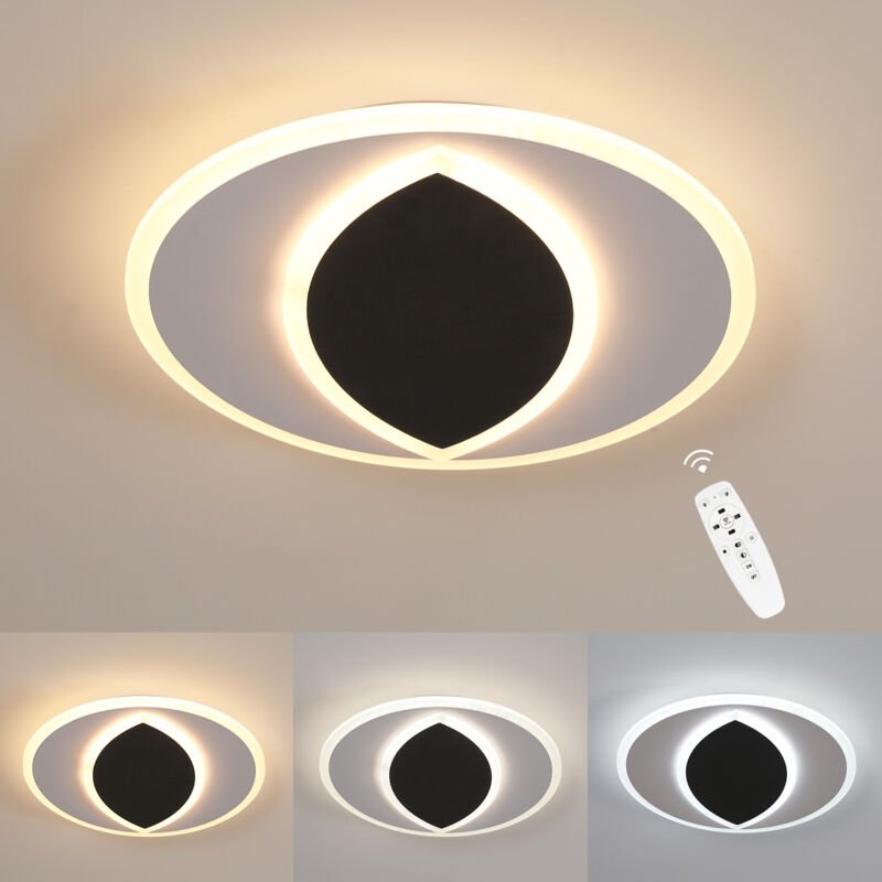 GOECO Runde LED-Deckenleuchte aus Acryl, weiß und schwarz, Ø 40 cm, 27 W mit Dimmer (einstellbare Helligkeit), 220 V, fü...