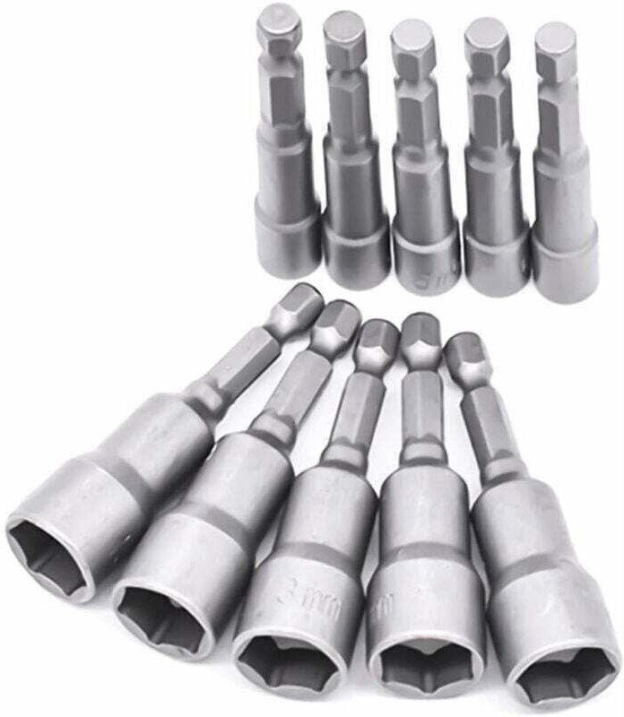 10-teiliges Steckschlüssel-Set 6–19 mm – Bit-Adapter, XU, Sechskant, für Schraubendreher mit Muttern, für Handbohrmaschi...