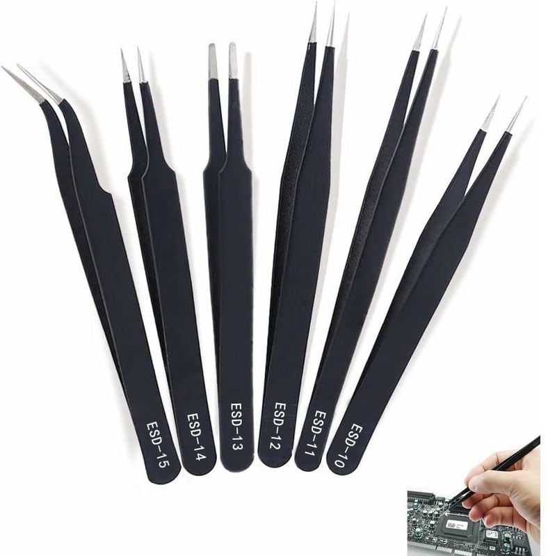 6-teiliges Präzisionspinzetten-Set, antistatische Pinzette, geeignet für Elektronik, Schmuck, Kunsthandwerk, Laborarbeit...