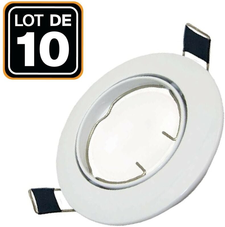 Europalamp - 10 Schwenkbare Einbaurahmen LED-Spot, rund, weiß - Durchmesser 90mm - Bohrloch 65mm