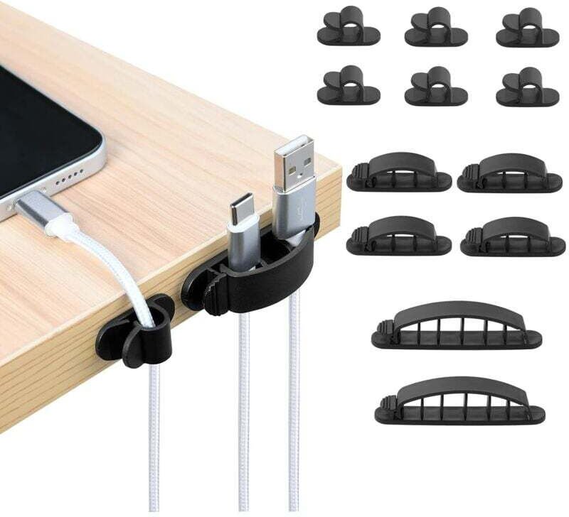 Clip per organizzare i cavi da scrivania, 12 pezzi, supporto per cavi, organizzatore per cavi, gestione dei cavi, ordina...