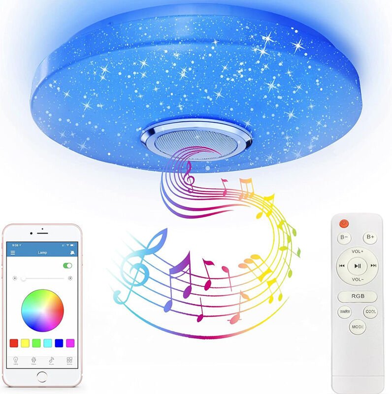 36 w RGB-LED-Deckenleuchte mit Bluetooth-Lautsprecher, 12 Zoll Deckenlampe mit Farbwechsel Kalt/Warm/Weiß mit App und Fe...