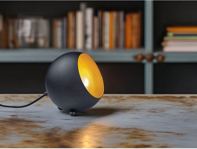 Kleine Tischlampe billy rund aus Metall in Schwarz & Gold, Höhe 16cm