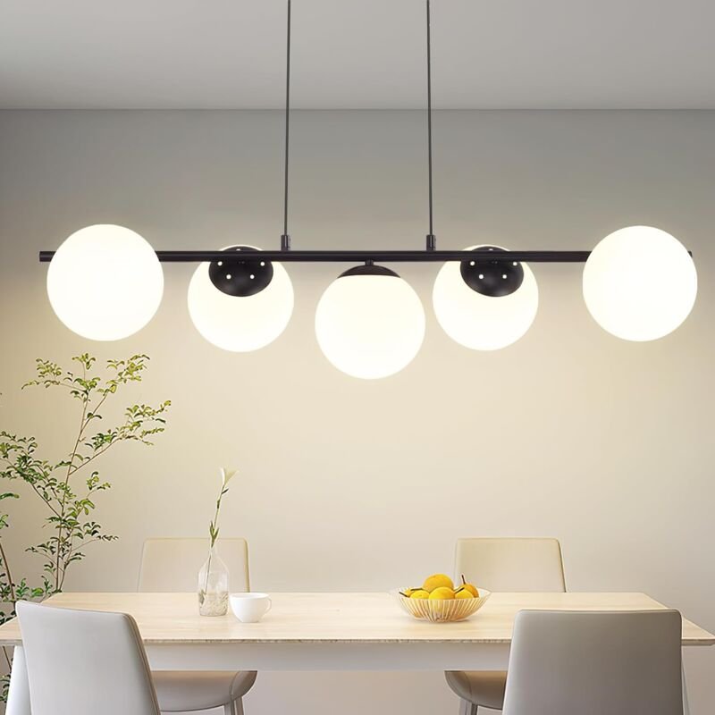 Gbly - Pendelleuchte Esstisch Hängeleuchte Schwarz - E27 Glas Hängelampe 5-Flammig Esszimmerlampe Modern 150CM Höhenvers...