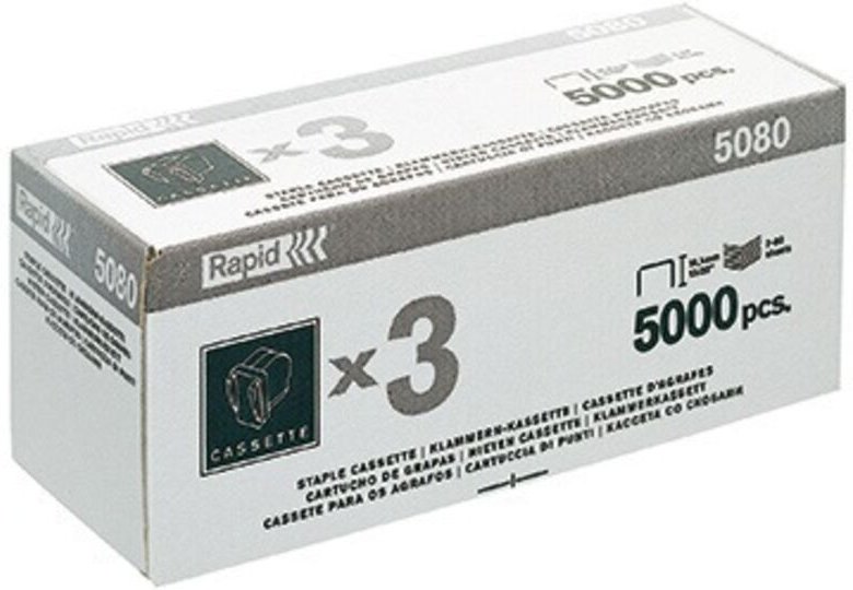 Schachtel mit 5000 verzinkten Heftklammern Typ 5080e für Elektrohefter rapid