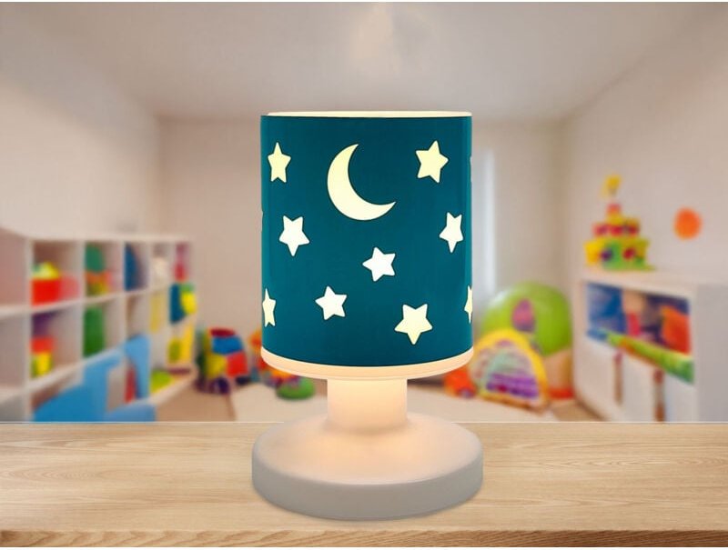 Led Akku Tischleuchte Petrol mit Mond & Sternen per usb aufladbar, Höhe 20cm