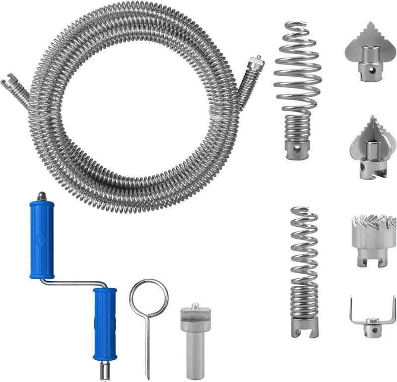 Abflussreiniger 5 Meter, 12 mm Durchmesser, Sanitärinstallation mit 8 Reinigungs- und Elektroadaptern