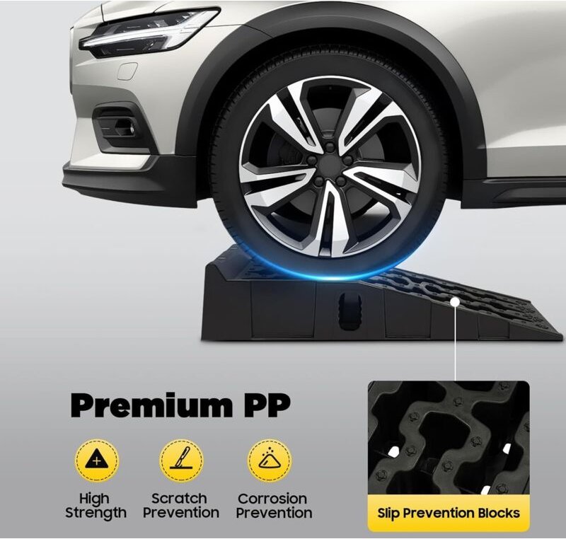 Auffahrrampe Schwerlast Hebebühne PKW Auffahrrampen-Set 1 Paar Laderampe Auto Rampen Kunststoff Autoreifen Anti-Rutsch F...