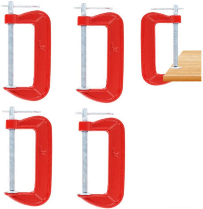 4er-Set leichte, rote G-Klemmen mit einer Maulöffnung von 10 cm, geeignet für Tischlerarbeiten, Schweißen und Autorepara...