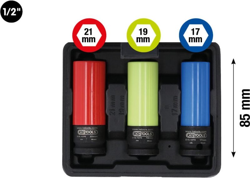 KS-Tools - 1/2' Alu-Felgen Kraft-Stecknuss-Satz robust, 3-tlg - 515.1070
