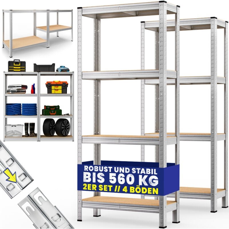 2x Monzana Schwerlastregal 170x75x30cm 280kg 4 MDF-Platten Regal Lagerregal Kellerregal Steckregal Werkstattregal
