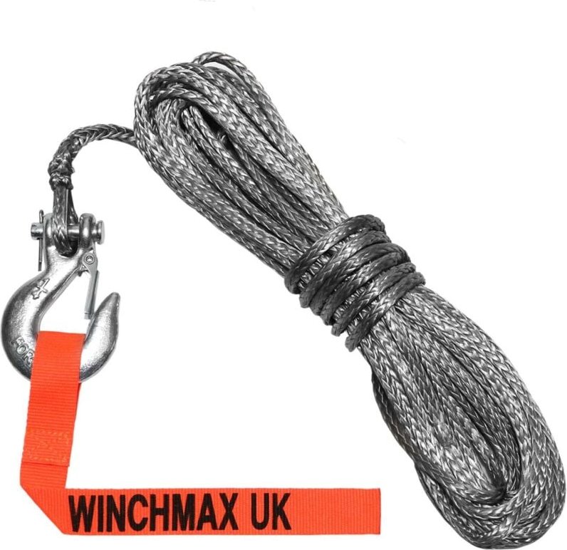 Dyneema synthetisches Windenseil 15 m x 5 mm, Lochbefestigung. 1/4 Zoll Gabelkopfhaken.