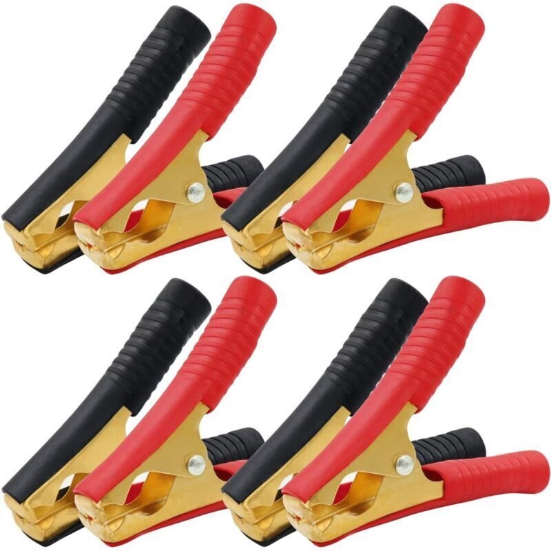 Set mit 8 Krokodilklemmen aus Kupfer, 100 A, für Autobatterien, für Autobatterieladegeräte (90 mm, rot + schwarz)