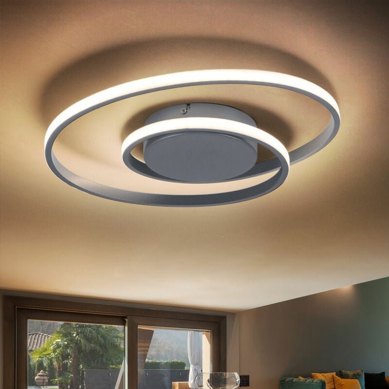 Led Deckenleuchte silber Modern Wohnzimmerlampe dimmbar Designleuchte Decke, Switch Dimmer, 1x led 22 Watt 2200 Lumen wa...