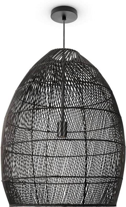 Pendelleuchte Wohnzimmer Boho Korbleuchten Pendellampe Rattan Hängeleuchte Schwarz (Ø52 cm), Pendelleuchte - Typ 2 - Pac...