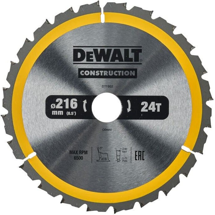 Thumbnail - Stationäres Kreissägeblatt Ø216mm 24 Zähne Dewalt DT1952-QZ