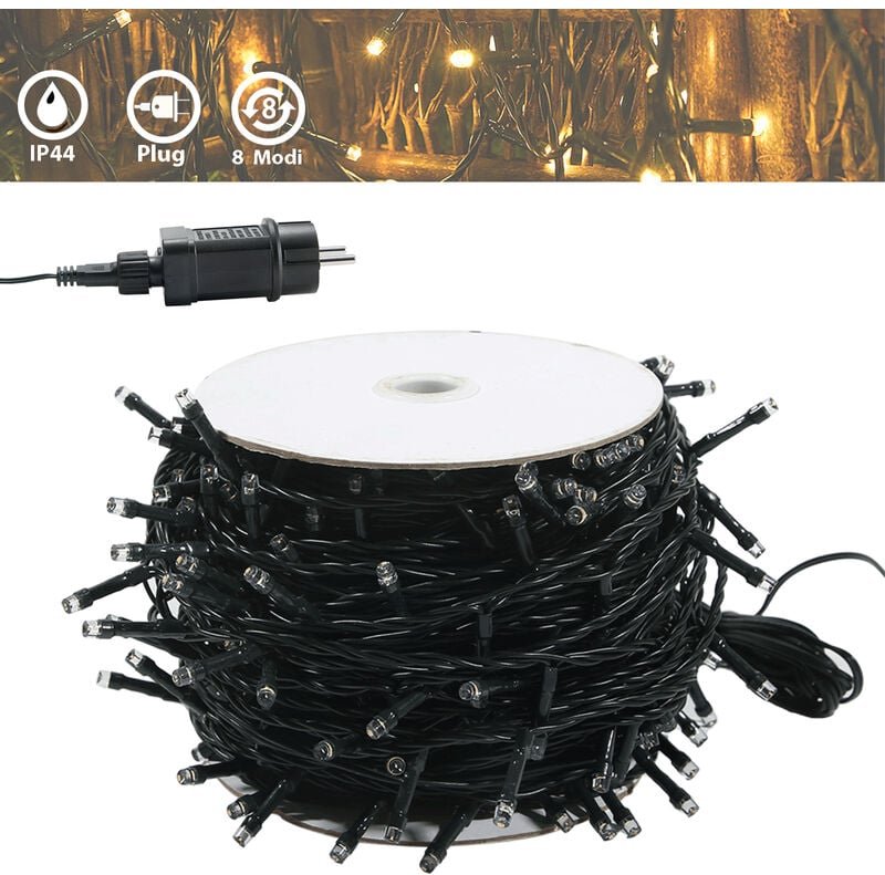 Outdoor-Lichterketten 50m LED Lichterkette Lichterwand Warmweiß Lichtervorhang 8 Leuchtmodi IP44 Wasserfest Innen/Außen,...