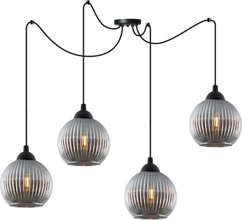 Riffle Spider Hängelampe Schwarz 4 Flache Graphitform Kugeln E27