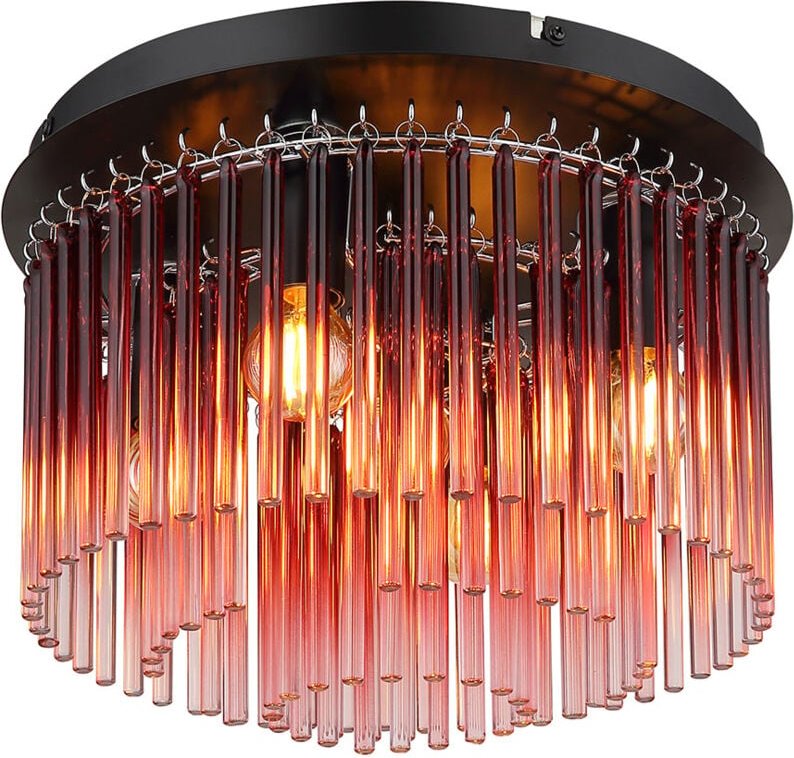 Thumbnail - Deckenleuchte Wohnzimmerlampe Glasstäbe Metall Chrom Rot 5-Flammig