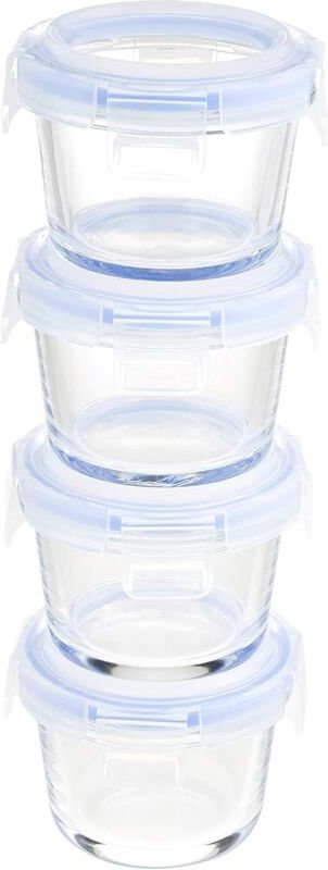 Amazon Basics ABL001 Glasbehälter, 120 ml, transparent mit blauen Deckeln, 4er-Set