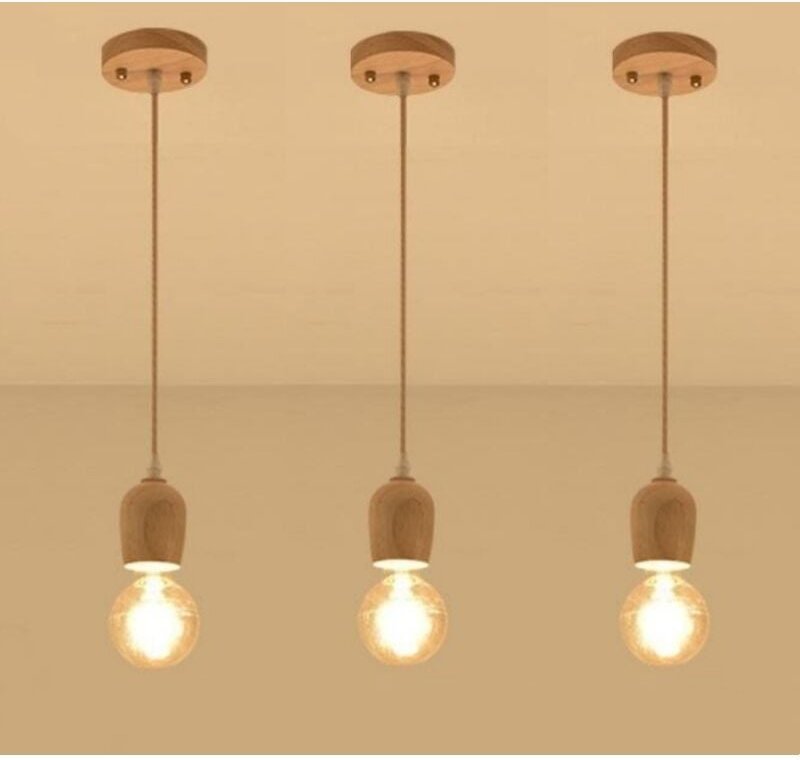 Retro Hängelampe Holz Pendelleuchte Höhenverstellbare Kronleuchter Esstischlampe Wohnzimmerlampe 3 Stücke