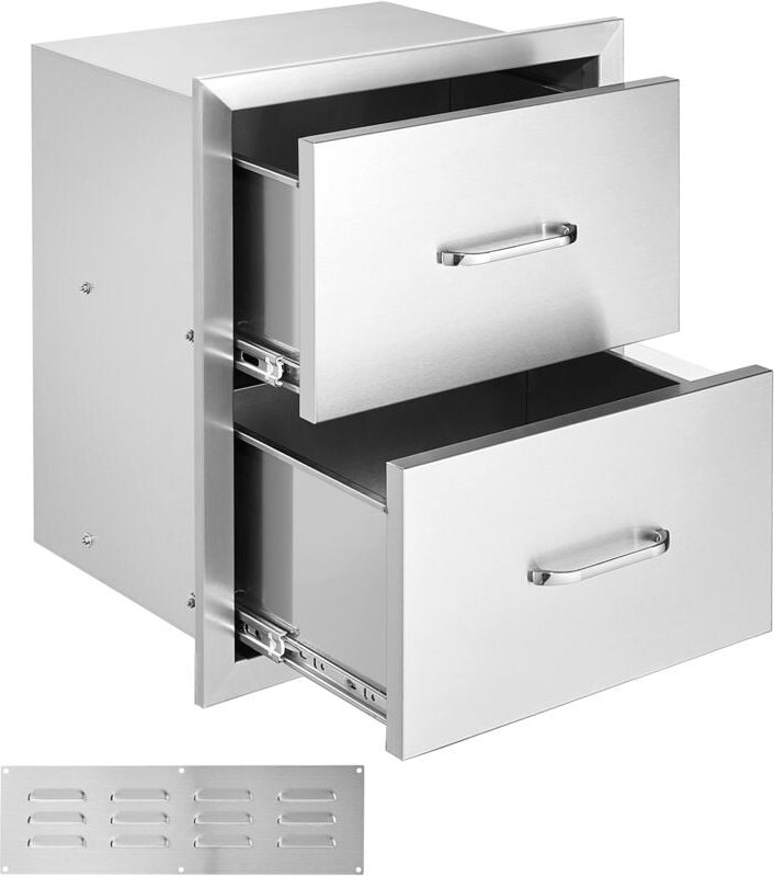 Outdoor-Küchenschubladen, 18 b x 20,6 h x 12,7 t Zoll, flächenbündig montierte Doppel-Grillschubladen, Edelstahl mit Gri...