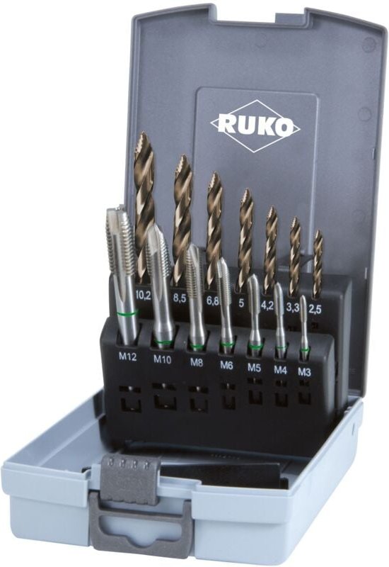 Ruko - Maschinengewindebohrer HSSE-Co 5 + ultimatecut Spiralbohrer din 338 Typ flowstep® HSSE-Co 5 in Kunststoffkassette