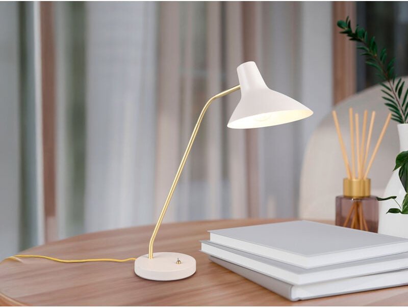 Retro Schreibtischleuchte traveller Grau-Gold mit Flexarm, Höhe 54cm