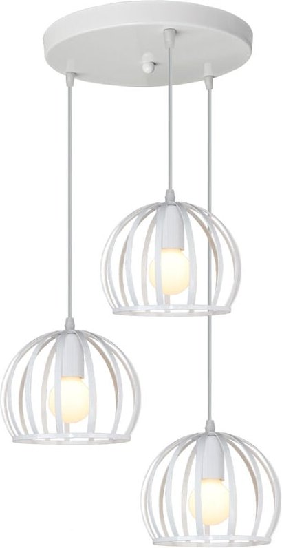 Pendelleuchte Vintage, 3 FlammigHängelampe mit Runden Käfig, E27 Kreative Deckenlampe für Wohnzimmer Esszimmer (Weiß)